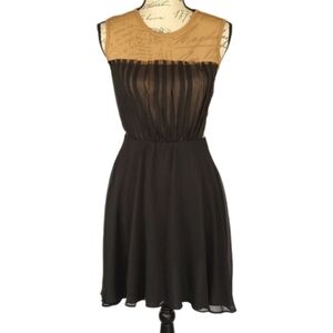 Whimsigoth Y2K Dress Vintage Mesh & Tulle Tan & Black Romantic Party Dress, XS